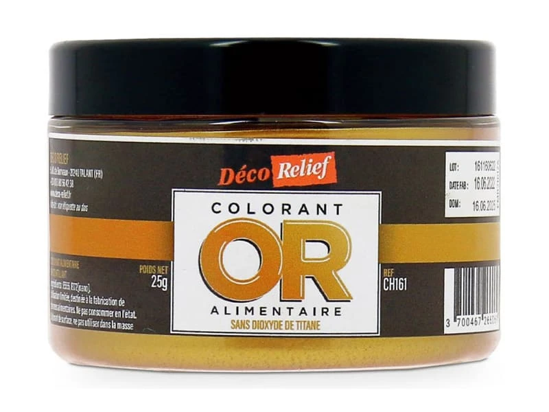 Colorant Alimentaire Or Scintillant - Poudre De Surface - 25 G - Déco Relief 1 Colorant Alimentaire Or Scintillant - Poudre De Surface - 25 G - Déco Relief