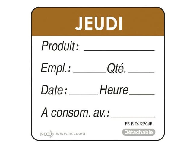 Etiquettes D'identification HACCP - Jeudi 1 Etiquettes D'identification HACCP - Jeudi