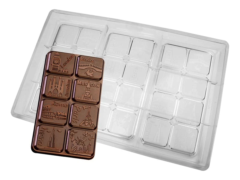 Moule Chocolat - 3 Tablettes Villes Du Monde - Martellato 1 Moule Chocolat - 3 Tablettes Villes Du Monde - Martellato